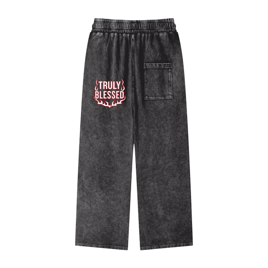 Acid Wash Straight Leg Pants - 360 GSM