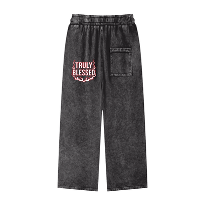 Acid Wash Straight Leg Pants - 360 GSM