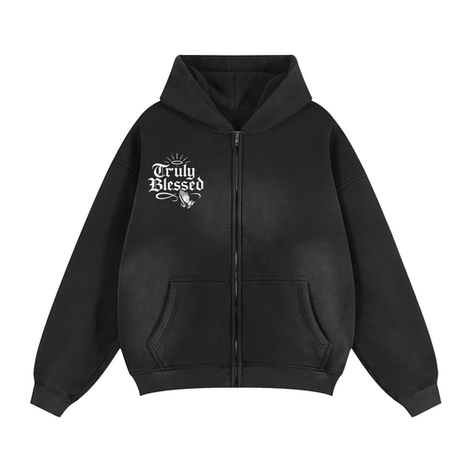 Sunfade Two-way Zipper Boxy Fleece Hoodie
