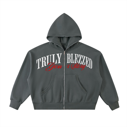 Fleeced Full-Zip Boxy Hoodie