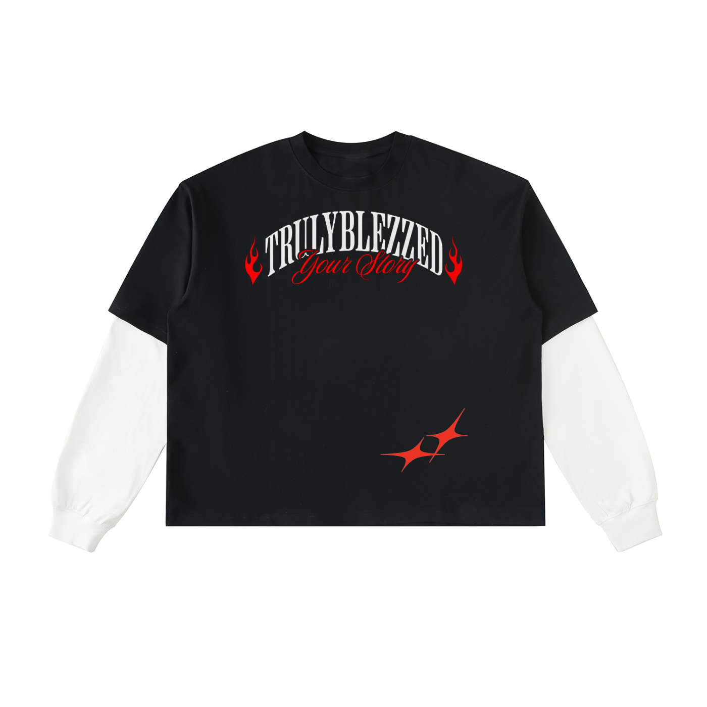 Layered Contrast Sleeve Cotton T-Shirt
